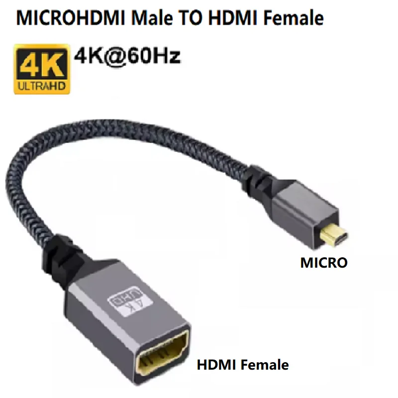 0.2m 4K 60Hz Micro HDMI to HDMI-Compatible Male To Female Extension Cable Micro HDMI 2.0 Left UP Cable for Smart Camera HDTV
