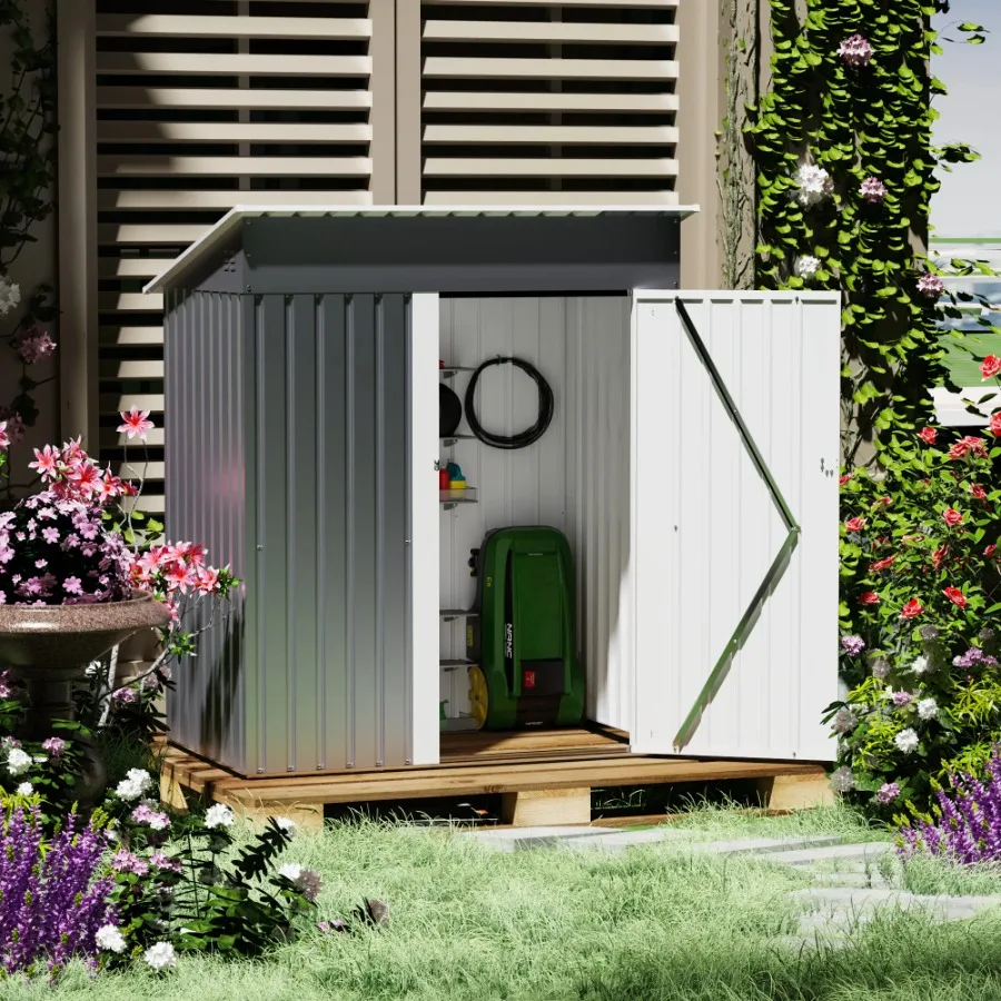 

5 x 3 Ft Outdoor Storage Shed, Steel Utility Tool House w/ Lockable Door, Vents, Garden Patio Shed, Gray