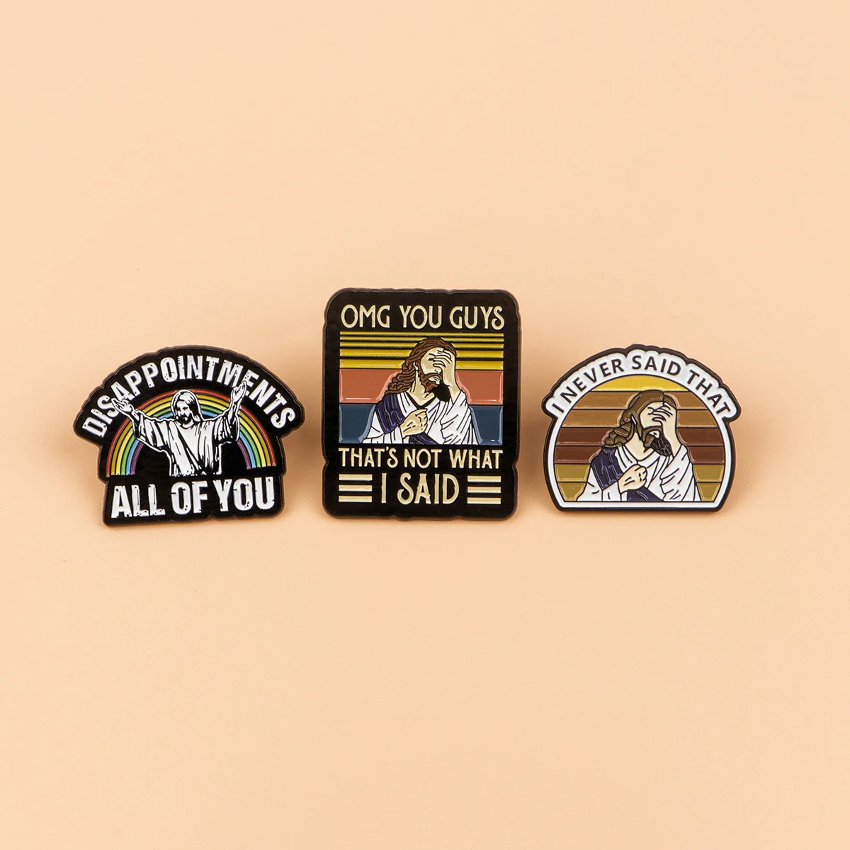 Vintage I Never Said That Lustige Jesus Emaille Pin Brosche Pines Anstecknadeln Abzeichen auf Rucksack Kleidung Accessoires Modeschmuck – Detail 4