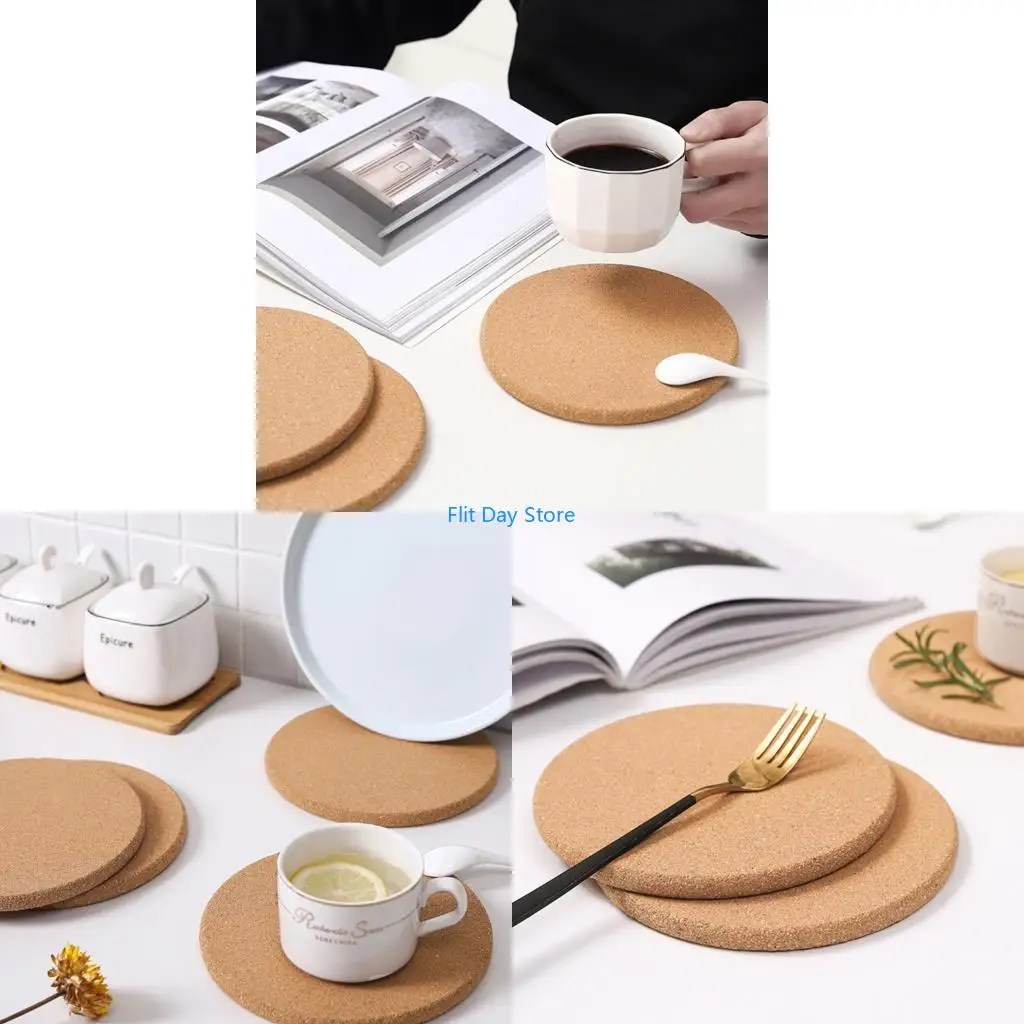 F92C Multipurpose Corks 19cm Round Natural Materials Heat Resistant Mats Perfect For Dining Tables Countertops And Hot Dishes