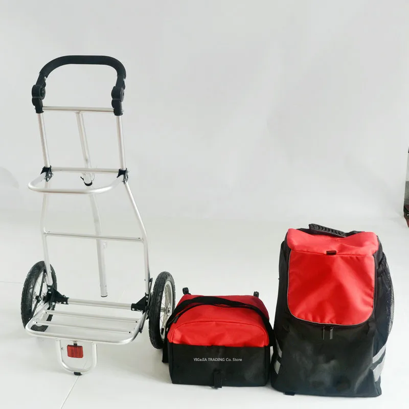 Folding Bike Cargo Trailer with Big Bag, Portable Bicycle Trailer, 12 inch Air Wheel Shopping Trolley Luggage Cart