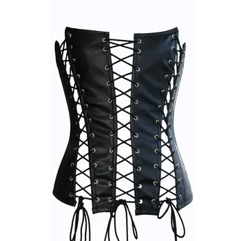 Verão feminino sexy couro do plutônio espartilho oco para fora corda tie-up bustier colheita topos sem mangas sem costas corselet regatas streetwear