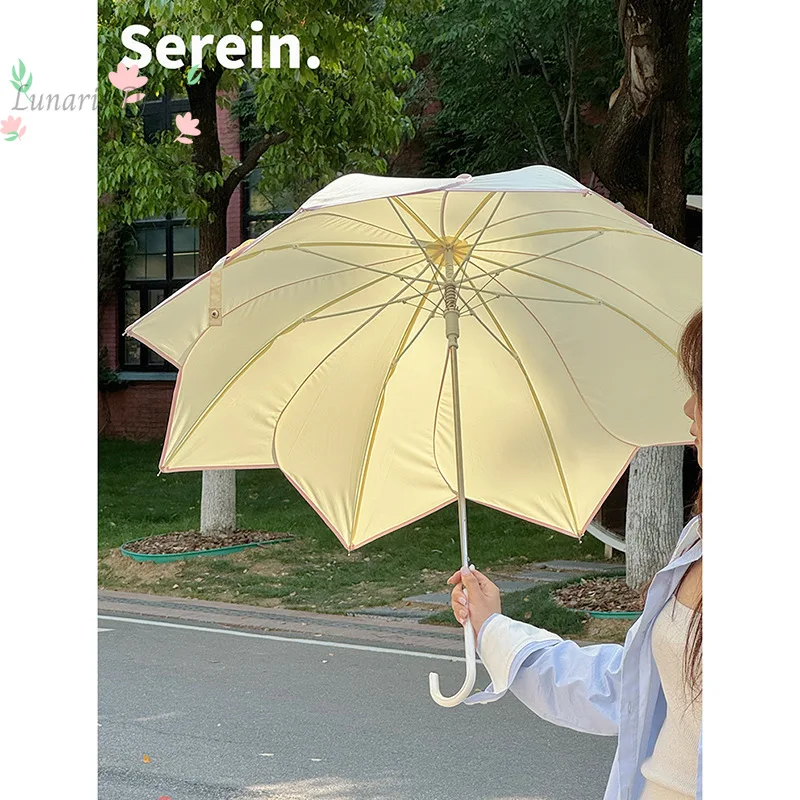 Korean automatic petal long-handled umbrella dual-purpose female enlarged reinforcement wind-resistant folding portable umbrella