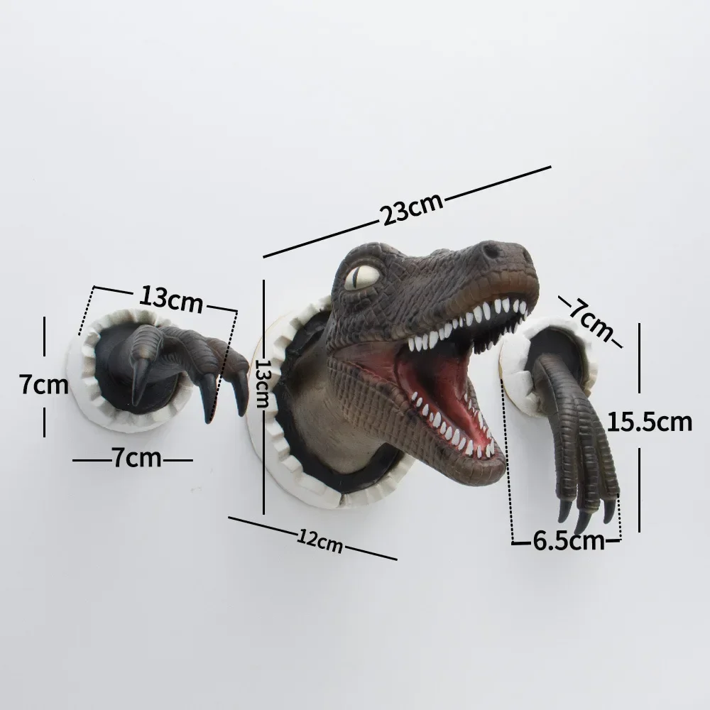 [Divertido] 3 unids/set Wallbreaking Velociraptor colgante de pared s modelo de resina figuras de acción juguetes colección de estatuas decoración del hogar regalo