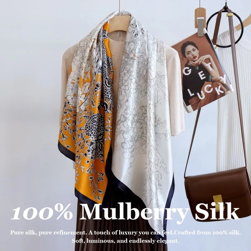 

Новый большой квадратный шарф из натурального шелка 110x110 см, 100% тутовый шелк, с ручной подгибкой края, роскошный дизайнерский цветочный хиджаб-платок для офиса и бизнеса