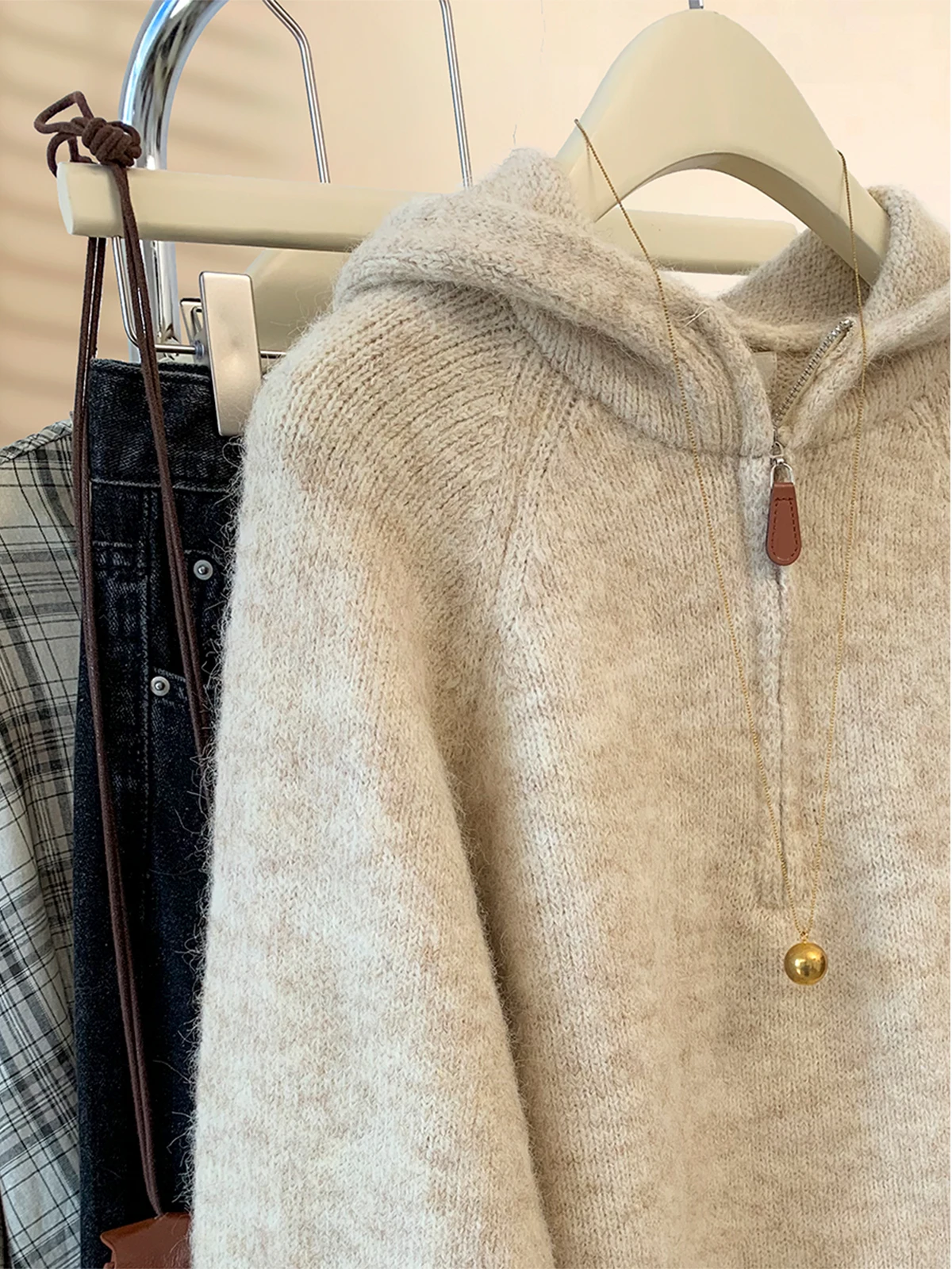 Women's Hooded Knitwear Soft Cozy Half Zip Loose Fit Autumn Winter Casual Style Fashionable New Arrival 2025