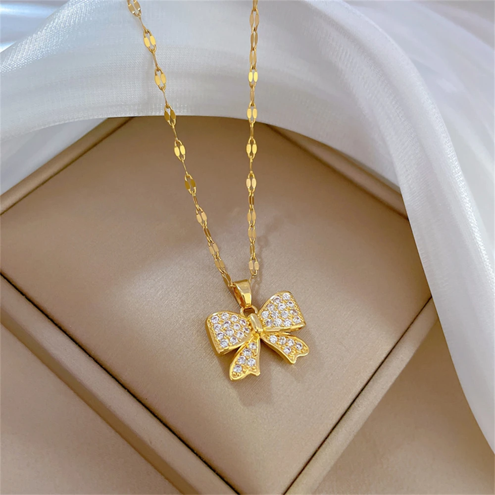 Fashion Bowknot Choker Necklace For Women Stainless Steel Crystal Collier Wedding Anniversary Mothers Day Gifts 2024 view 3