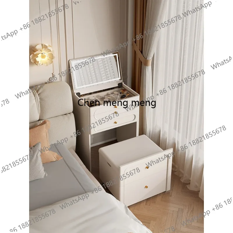 Cream wind bedside table dresser integrated retractable solid wood mini clamshell makeup table 50cm