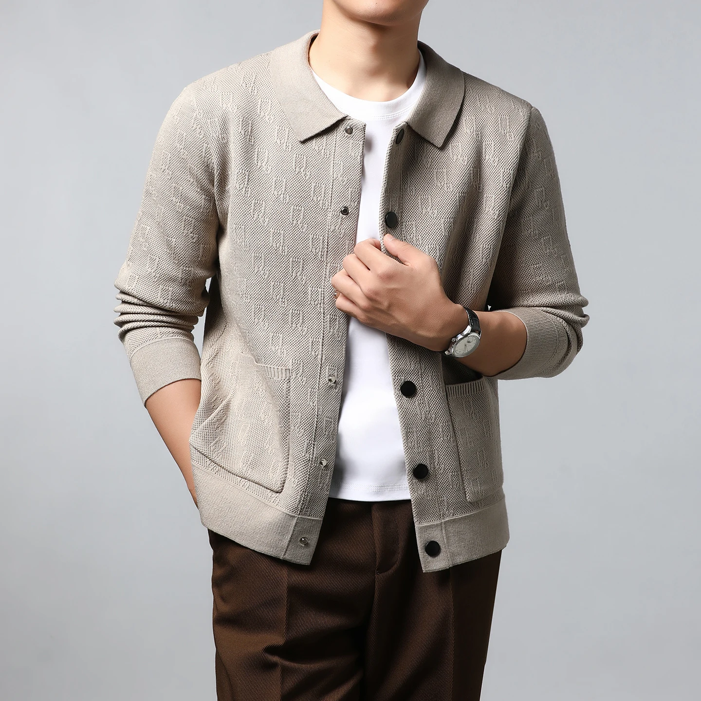 Personality printed design men's knitted sweater coat high-quality autumn winter new comfort casual pocket button lapel cardigan