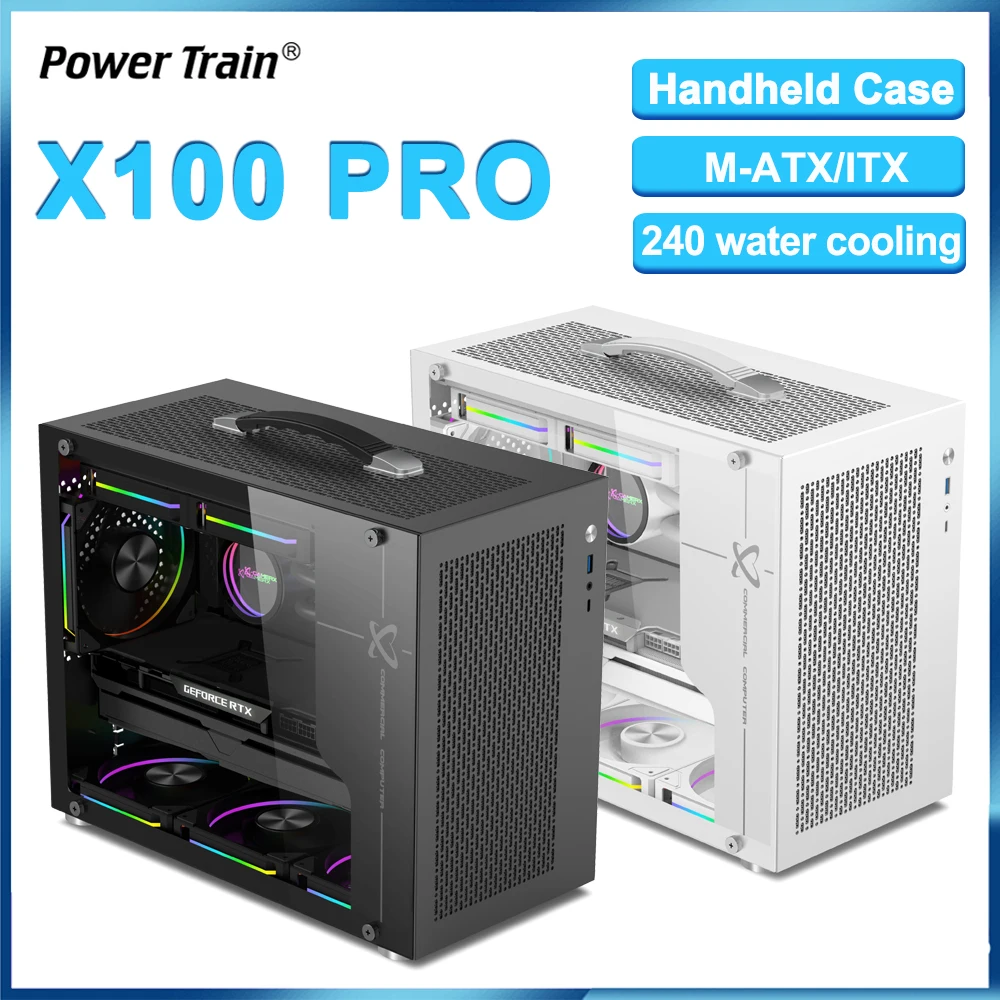 

Power Train X100 Pro Handheld Case MINI MATX Desktop Game Computer Chassis Supports 240 water cooling Type-c