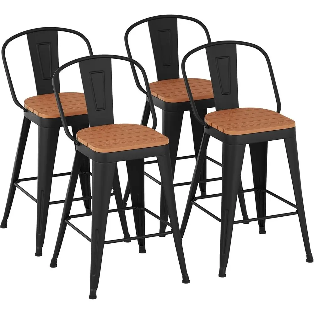 

Набор из 4 металлических барных стульев для улицы, высота 24 дюйма, с высокой спинкой и подлокотниками, для кухни или патио