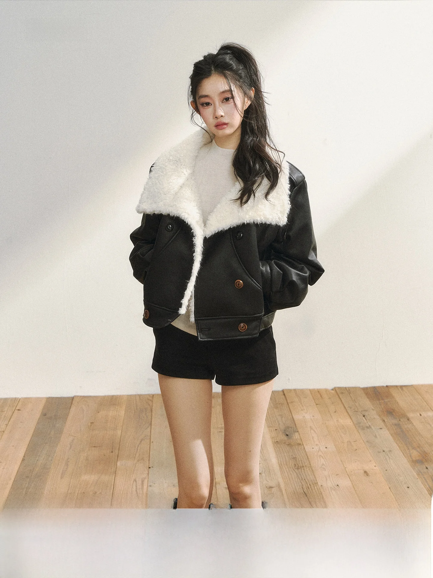 

7iftin Original Design ort Bla Fur Leather Jaet Women's Autumn Winter Warm Collar Patchwork Coat Casual Sle