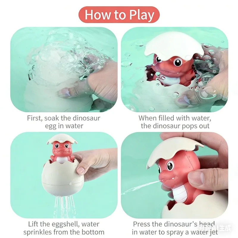 Baby Shower Toys with Water Spray Baby Dinosaurs Floating Dinosaurs in The Bathroom Playing with Eggs Parent-child Interaction