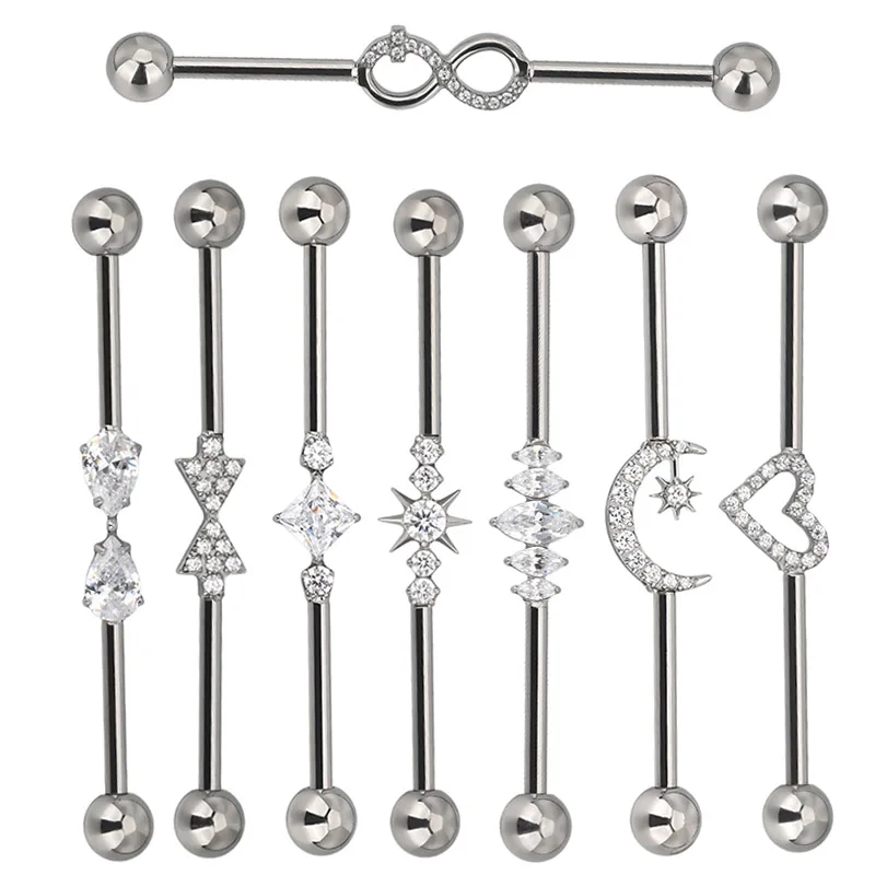 ASTM F136 Titanium PIERC Multiple Models Industrial Barbells Stone Ear Rod Helix Stud Cartilage Straight Bar Piercing Jewelry