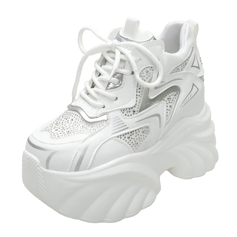 جديد إمرأة منصة أحذية رياضية غير رسمية 10 سنتيمتر عالية الكعب الربيع الرياضة أحذية من الجلد تنفس المدربين أحذية رياضية مكتنزة Zapatos Mujer #1