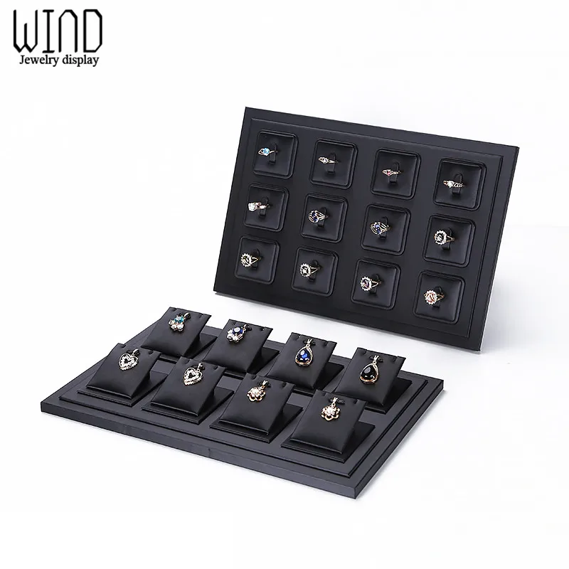 Superior Black PU Leather Ring Jewelry Display Tray Insert Charm Pendant Earring Accessories Bracelet Storage Stand Holder Shelf