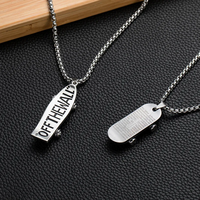 Trendy fingertip small skateboard wheel necklace men and women personalized pendant student couple pendant hip-hop