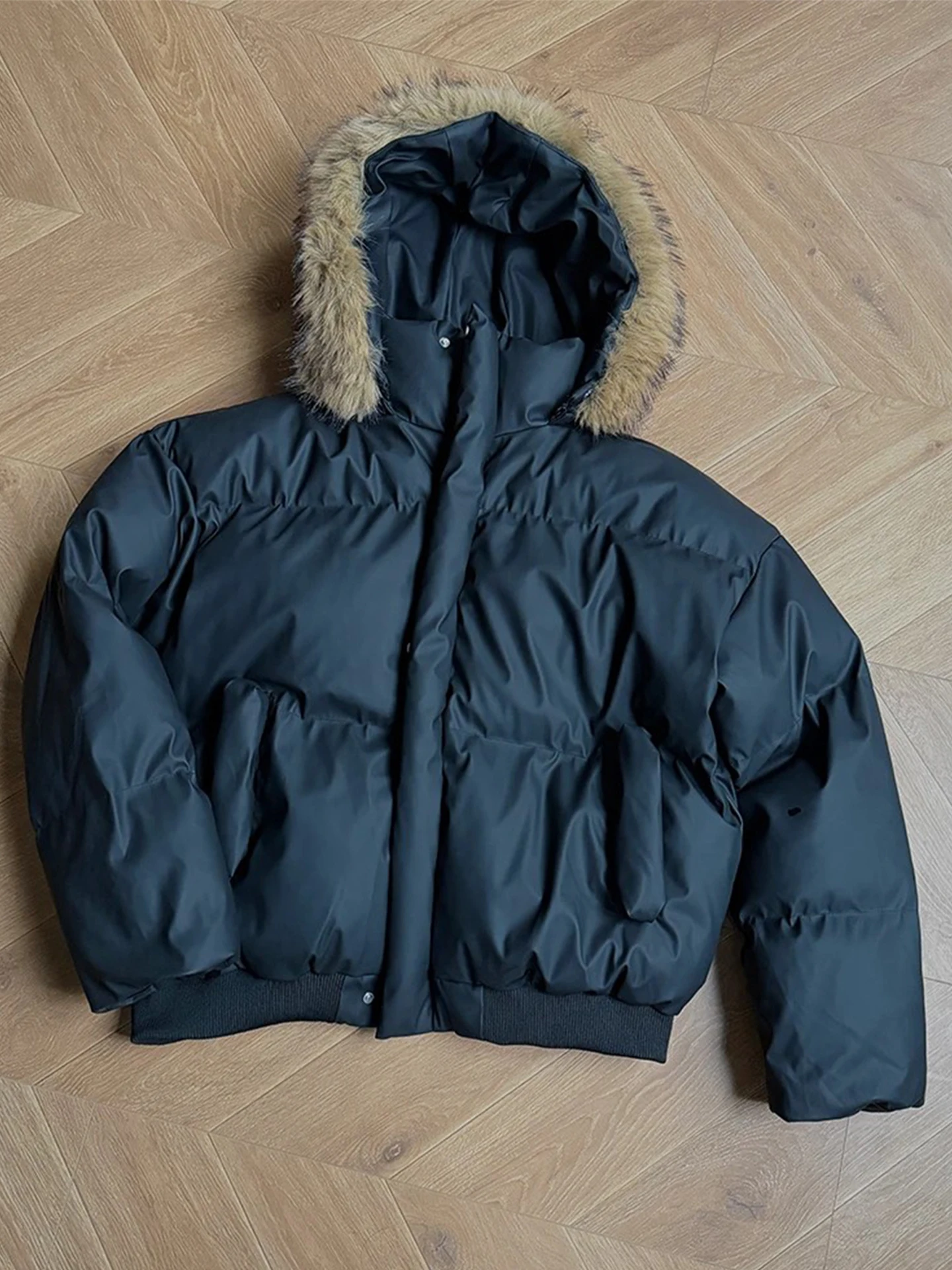 

Мужская зимняя куртка с отстегивающимся меховым воротником, теплая, с капюшоном, из искусственной кожи и хлопка, молодежная, модная, для активного отдыха