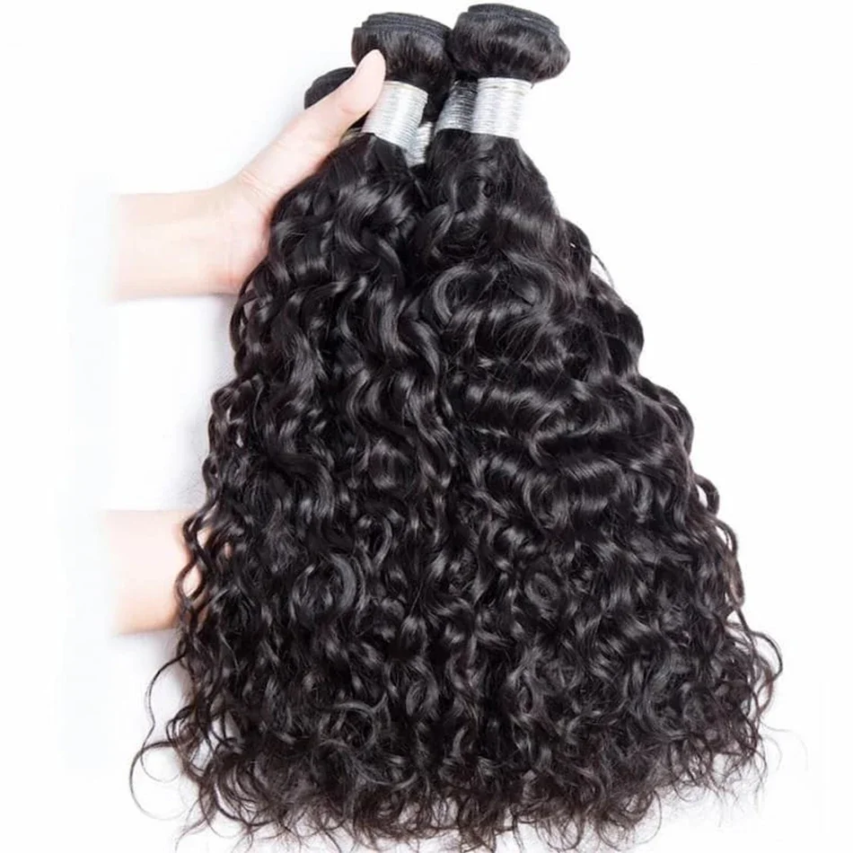 Extensions de cheveux humains vierges péruviens, faisceaux ondulés, vague d'eau, crépus, bouclés, profonds, support, 12A, 1, 3/4 pièces