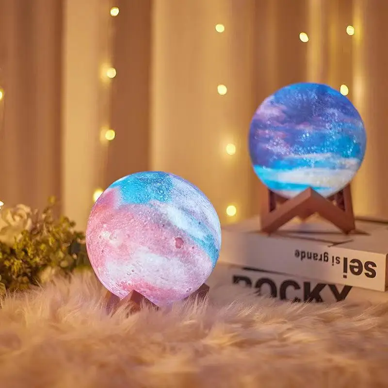 8cm 3D Moon Lamp LED Night Light Battery Powered With Stand Starry Lamp Bedroom Decor Night Lights Kids Gift Moon Lamp