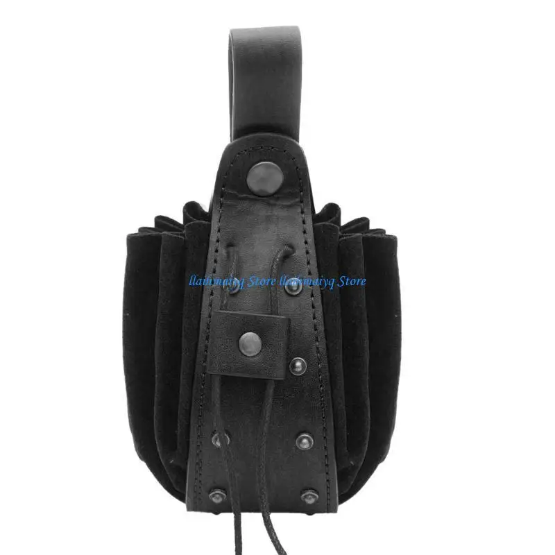 

573B Leather Rivet Waist Bag Coin Pouches Medieval Side Bag for Cosplay Party