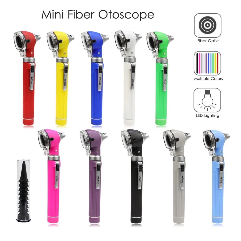 Professional LED Fiber Optic Portable Medical Nasal Ear Canal Endoscope Borescope Straight Direct Otoscope with Specula Cones