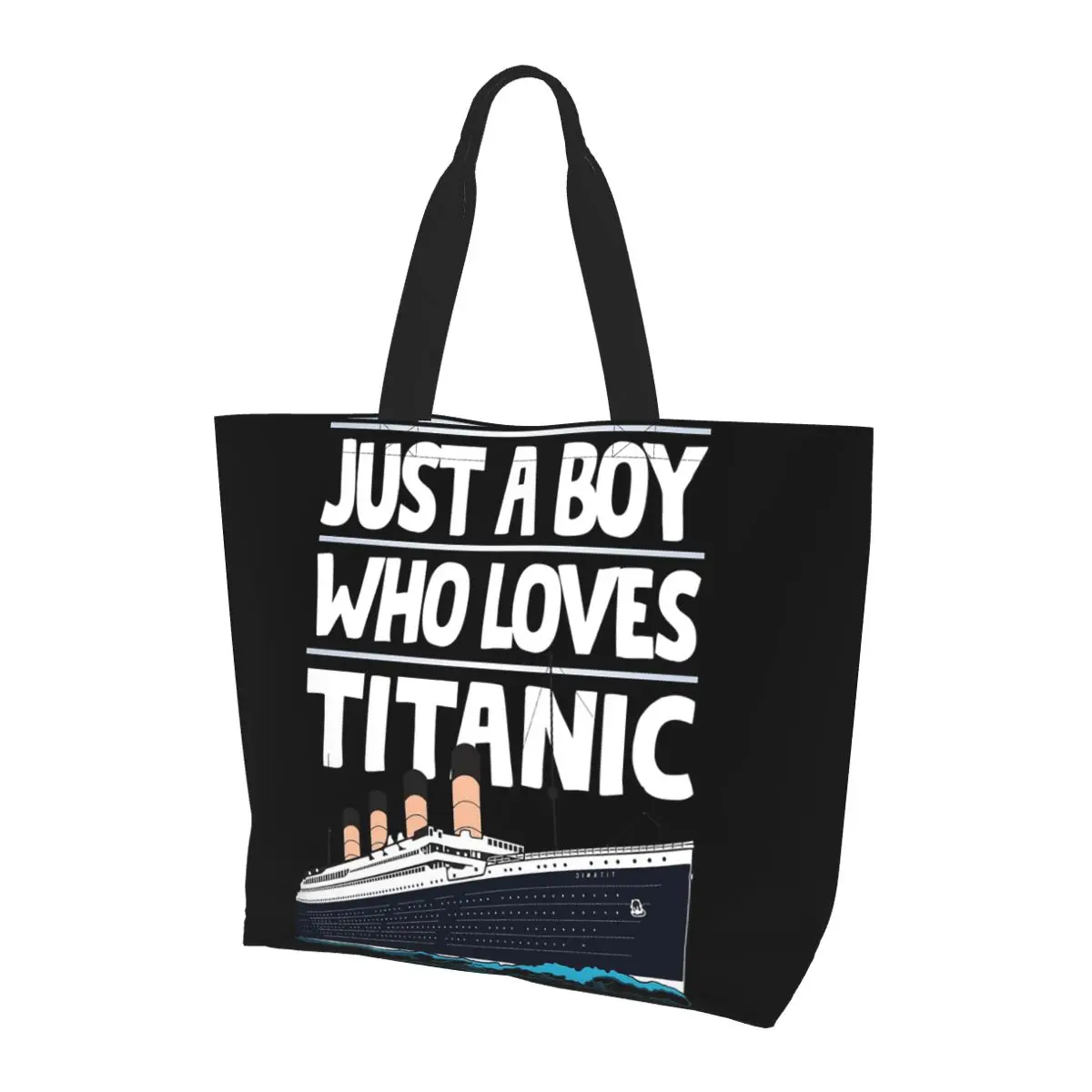 

Просто мальчик, который любит корабль Титаник Титаник, сумка для покупок, парусиновая сумка на плечо большой вместимости, сумка для покупок, продуктовая сумка для женщин