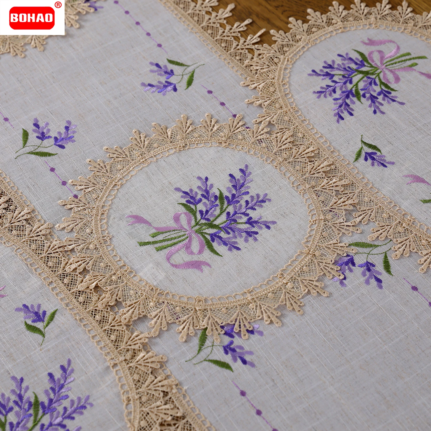 4 pezzi BOHAO Tablemat Set di lusso tovaglia ovale rettangolare in pizzo ricamato lavanda per tovaglietta in lino per tovaglietta da pranzo per feste