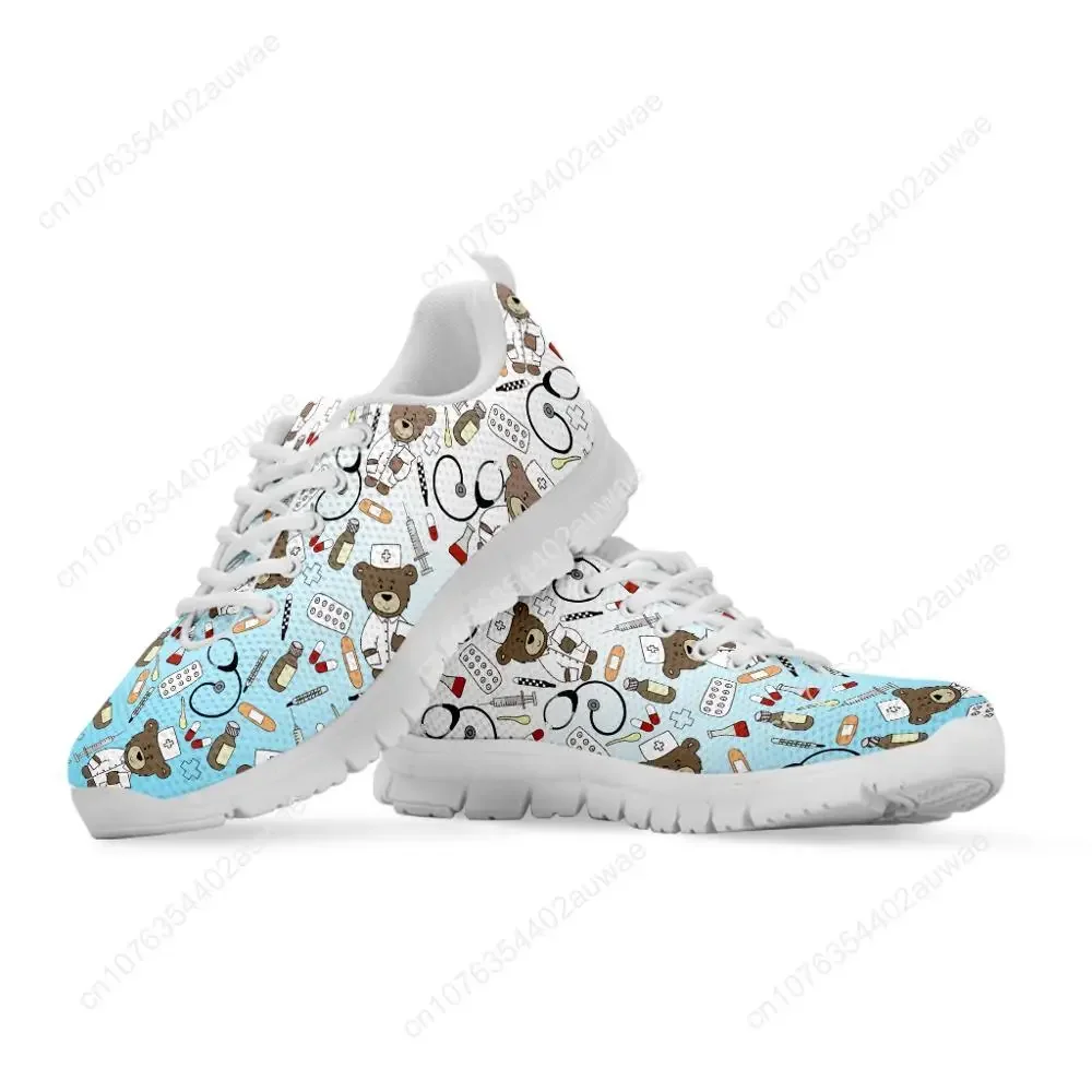 Cute Cartoon Nurse Bear Print Sneakers para mulheres, apartamentos, cordas, Calzature feminino