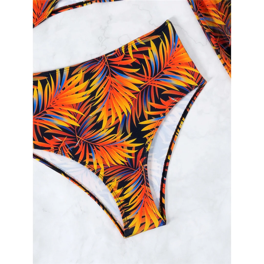 S - XL, bedruckter, langärmliger Bikini mit hoher Taille, Damen-Badeanzug, zweiteiliges Bikini-Set, Badebekleidung, Badeanzug, Modell V6920. – Detail 7