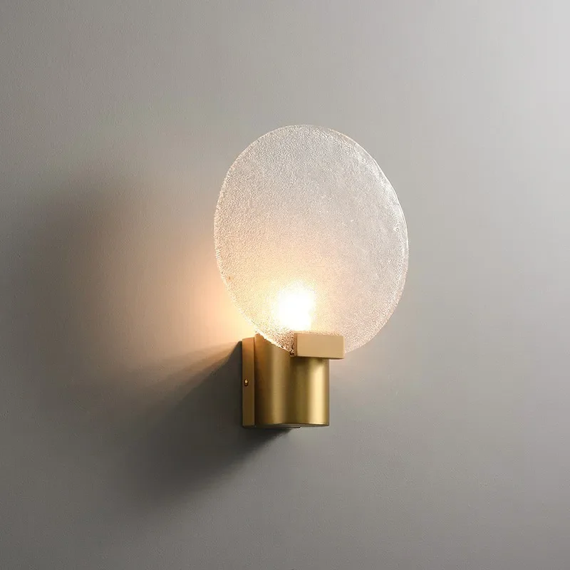 Modern Nordic Brass Wall Lamp Simple Light Luxury Glass Sconce for Bedroom Corridor Hotel Villa Home Decor Aisle Lighting