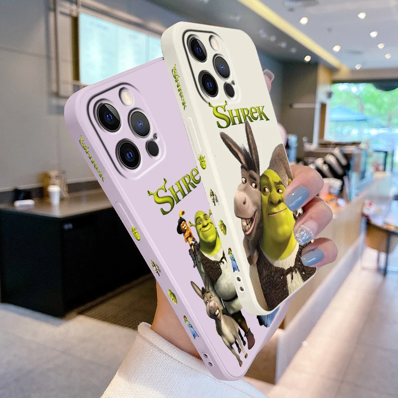 Movie Anime S-Shreks Art Liquid Left Rope For Apple iPhone 15 14 13 12 11 XS XR X 8 7 SE Pro Max Plus Mini Back Phone Case