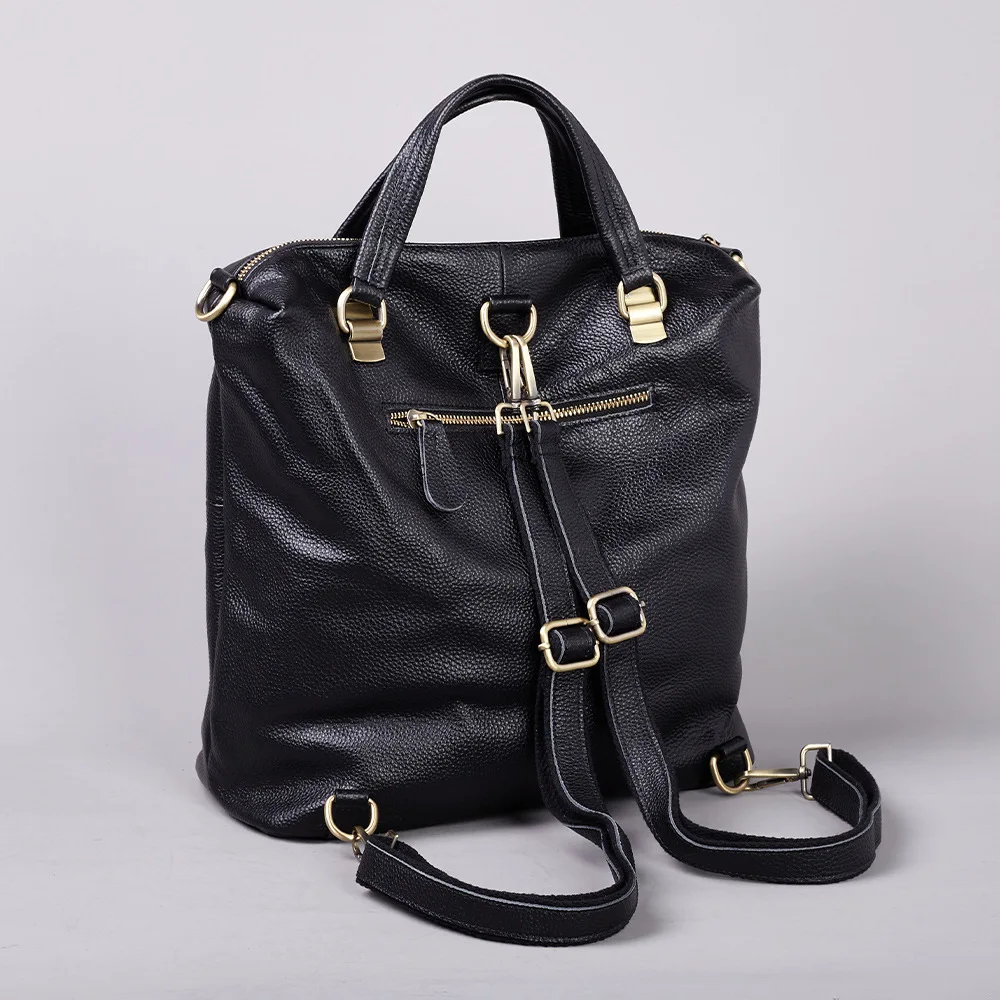 Black Causal Cow Leather Backpack 2026 New Woman Genuine Leather Daypack Fashion Laides Cowhide Tote or Shoulder Bag