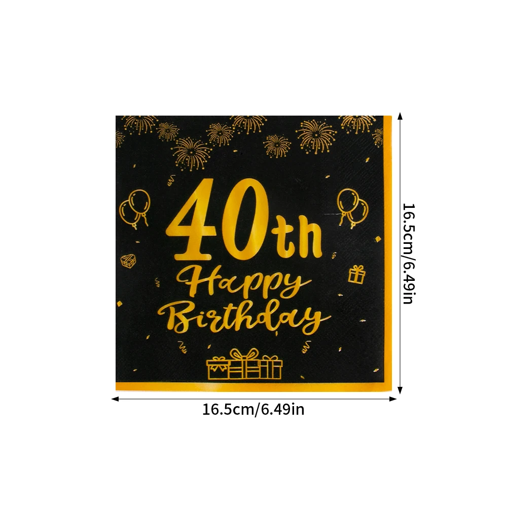 20pc Happy Birthday Disposable Napkins 30 40 50 60th Retro Black Gold Theme Adult Anniversary Birthday Party Decoration Supplies