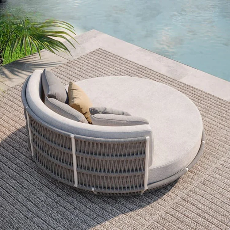 #Leisure Outdoor Garden Furniture Beach Poolside Round Rattan Lounger Daybed