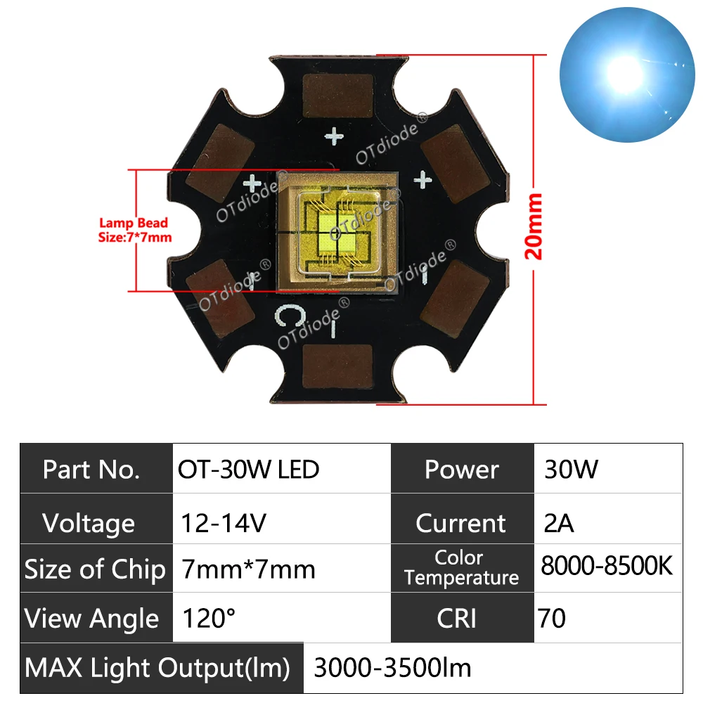 LED Module 20W 30W 40W 50W 60W High Power Stage Light 3V 5V 12V 14V Cold White High Luminous For Moving Head DJ Lamp Projector