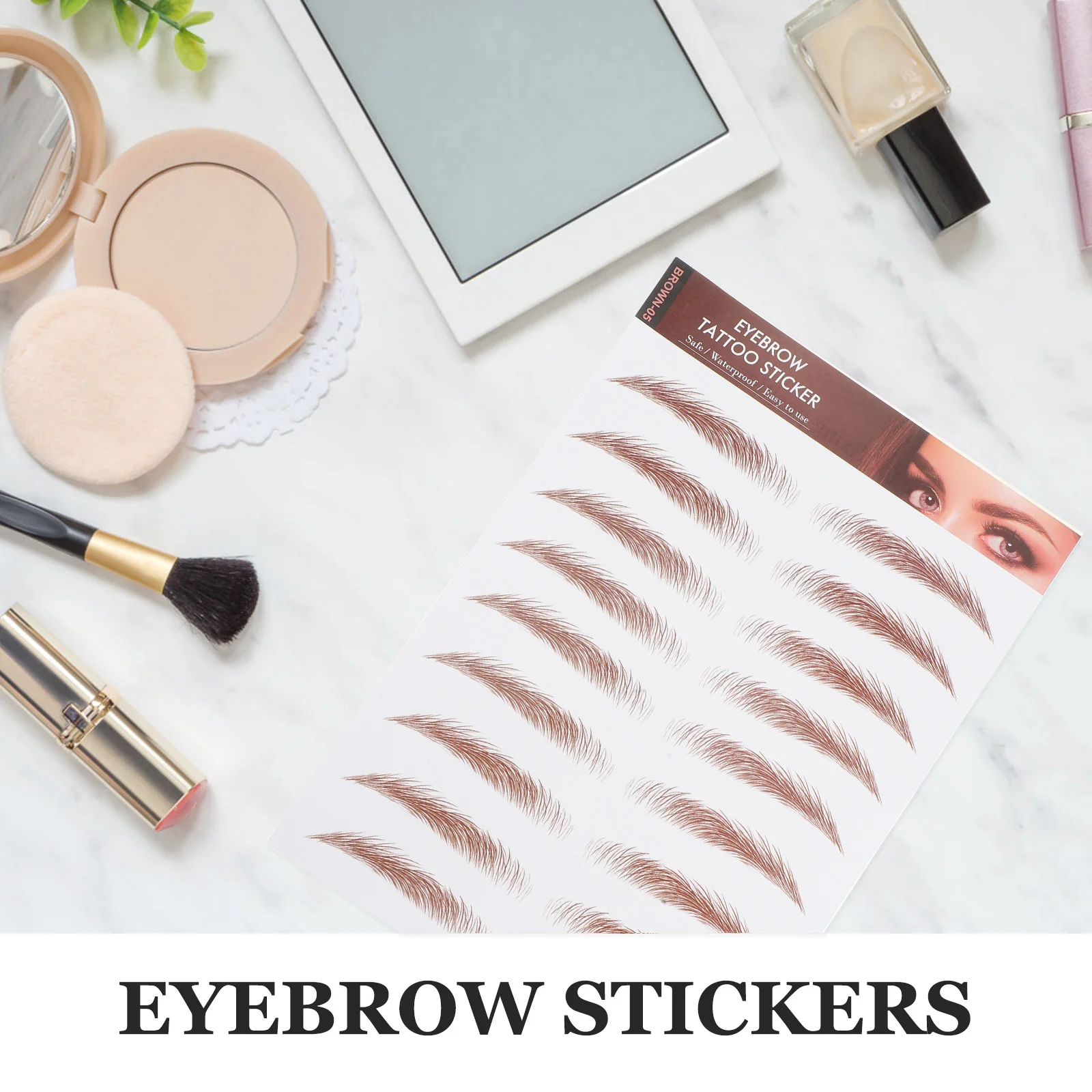 

6 Sheets Eyebrow Stickers Black Decal Geometry Template Tattoo Brows Peel Waterproof 3D Adhesive Brow for Women
