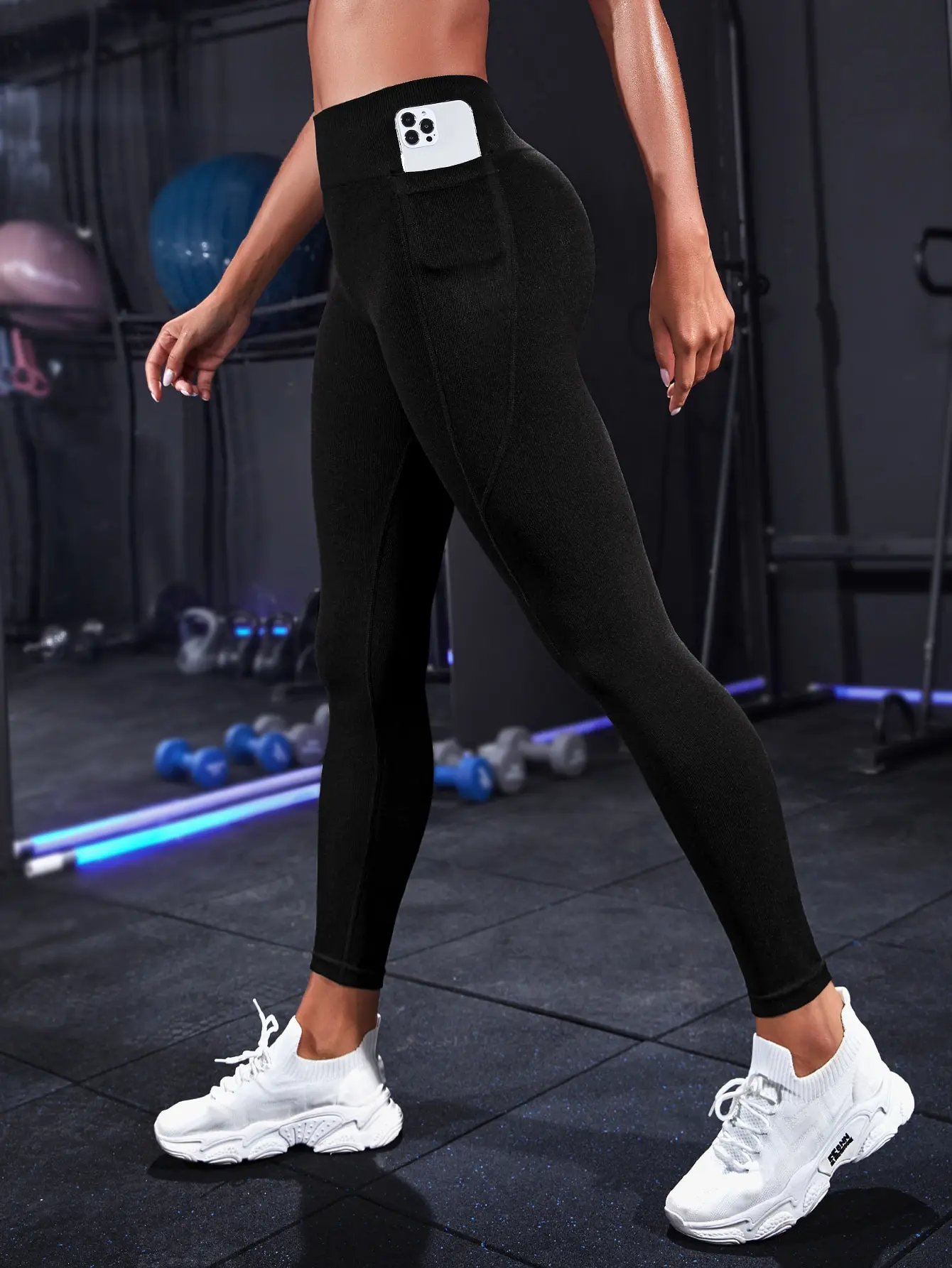 Women High Waist Ribbed Leggings With Pockets Tummy Control Workout Gym Fitness Yoga Pants