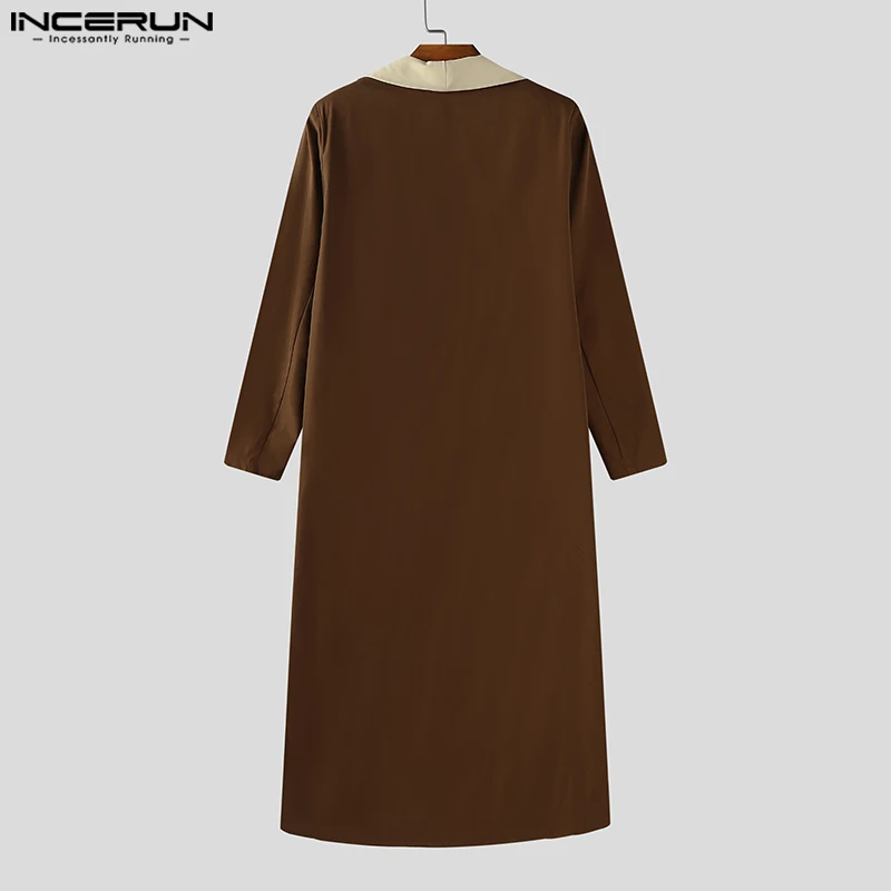 เสื้อเบลเซอร์ผู้ชาย INCERUN แบบต่อผ้า ปกเสื้อแบบปกเชิ้ต แขนยาว กระดุมเดียว สไตล์ลำลอง เสื้อเบลเซอร์ทรงยาว แฟชั่นสตรีทแวร์ผู้ชาย ปี 2025 ชุดสูทผู้ชายสุดหรู