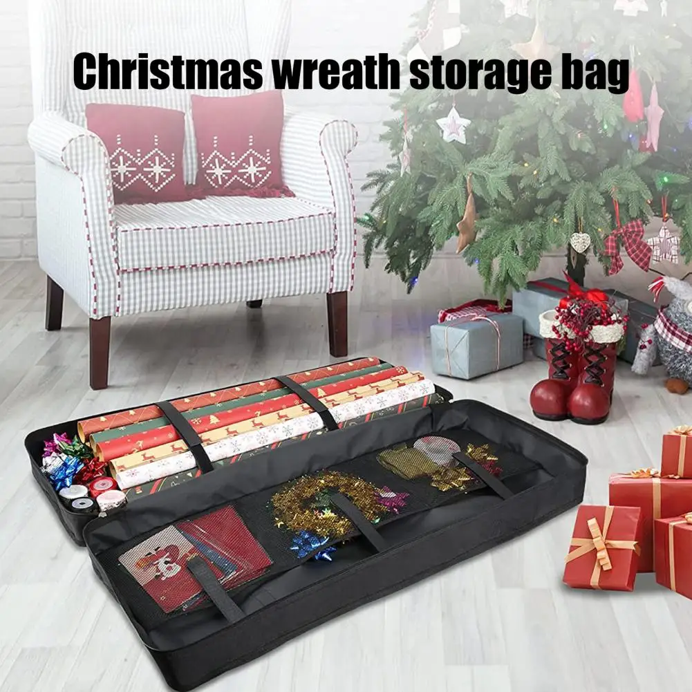 Christmas Wrapping Paper Holder Christmas Wreath Wrapping Paper Storage Bag Set with Handle Zipper Closure Pockets for Holiday