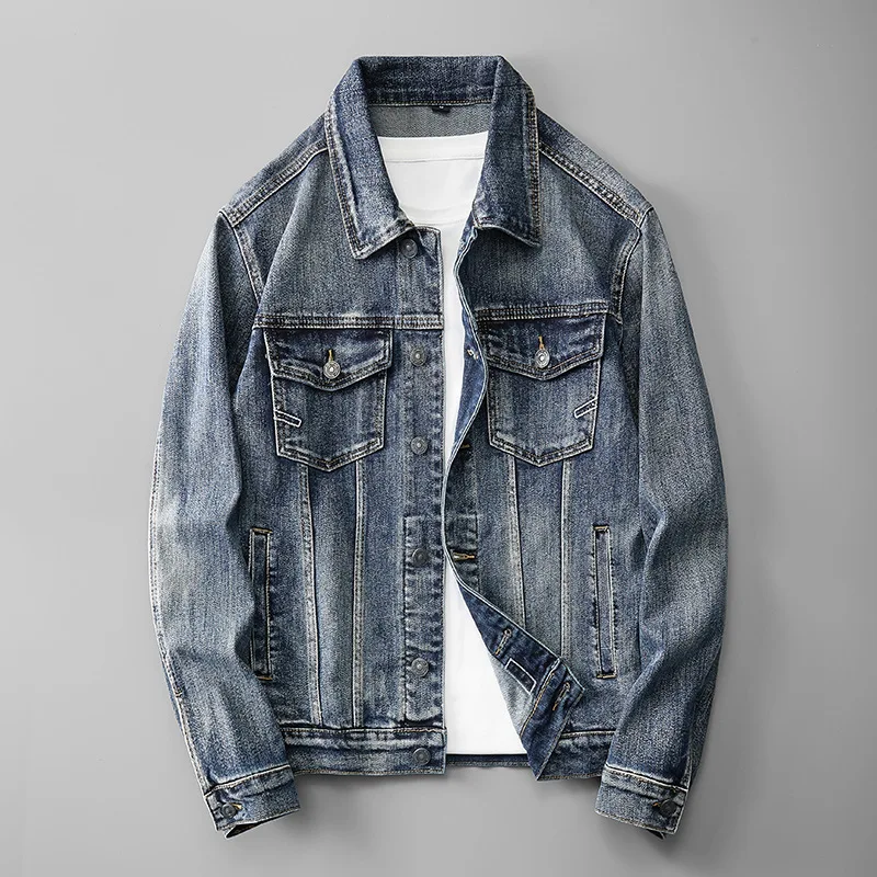 

2023 Spring and Autumn New Denim Jacket Men Retro Light Luxury Denim Jacket Youth Handsome Denim Boutique Clothes Simple Style