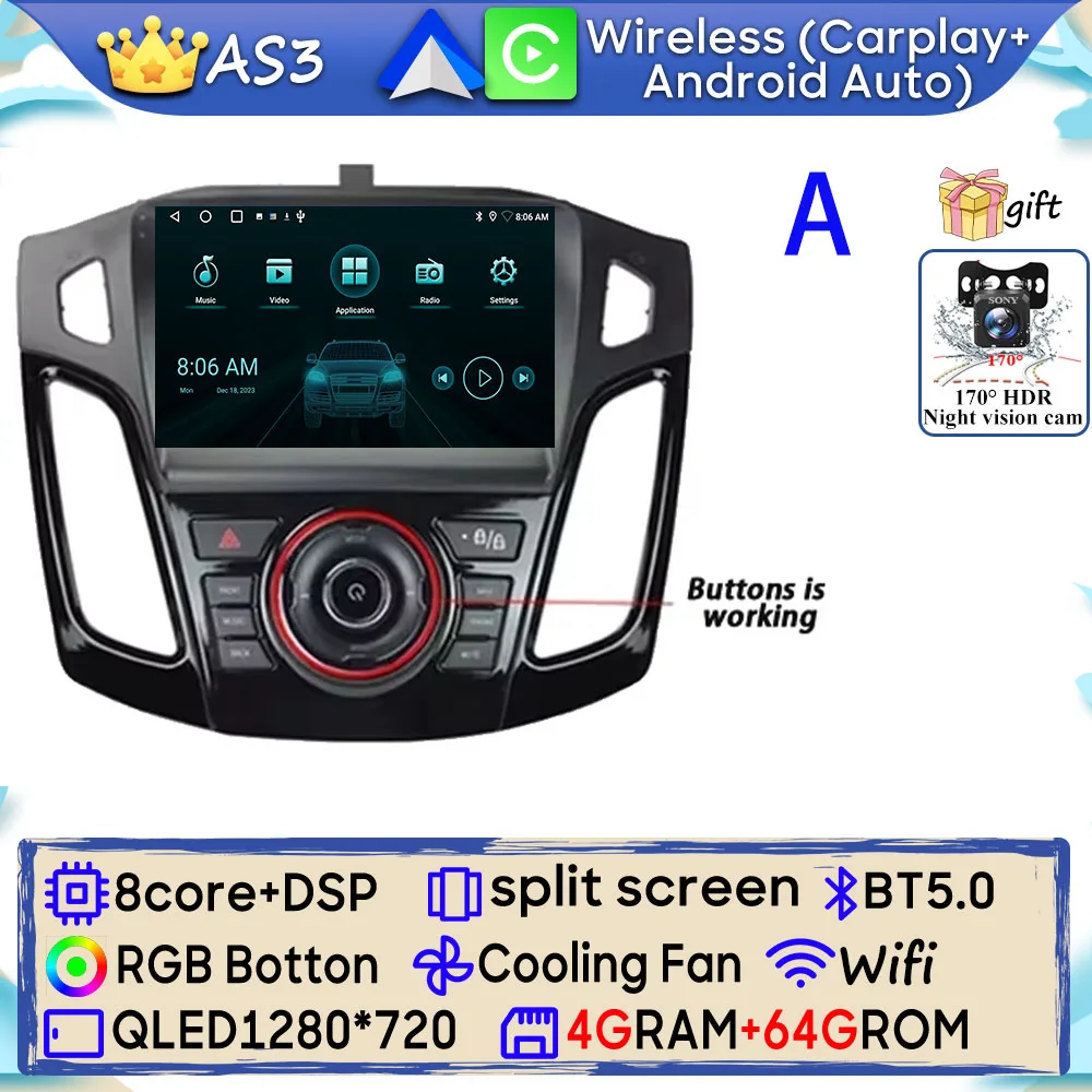 Android 15 Autoradio Voor Ford Focus 3 Mk 3 2011 2012 2013 2014 2015-2019 GPS Navigatie Android Auto Carplay Wifi Stereo Geen 2din