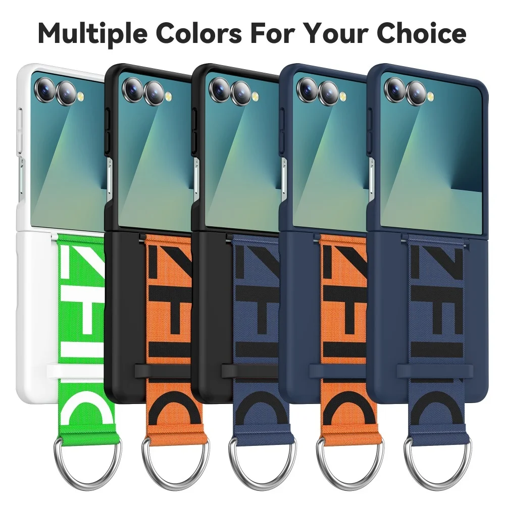For Samsung Z Flip7 Wristband Folding Phone Case Z Flip 6 7 5 4 8 Flip8 Official Wrist Strap Ring Shockproof PC Skin-feel Case