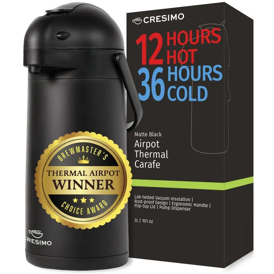 

Кофейный диспенсер с помпой, черный, 12 часов поддержания горячей воды, 36 часов поддержания холодной воды, термос для горячих напитков, T