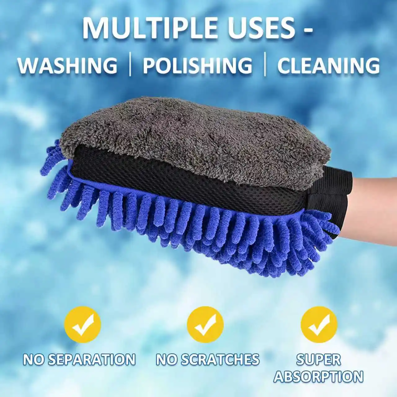 BEAR FORCE Waterproof 3-Layer Microfiber Gloves, Chenille Premium Scratch-Free Microfiber Wash Mitt – Car Wash Detailing