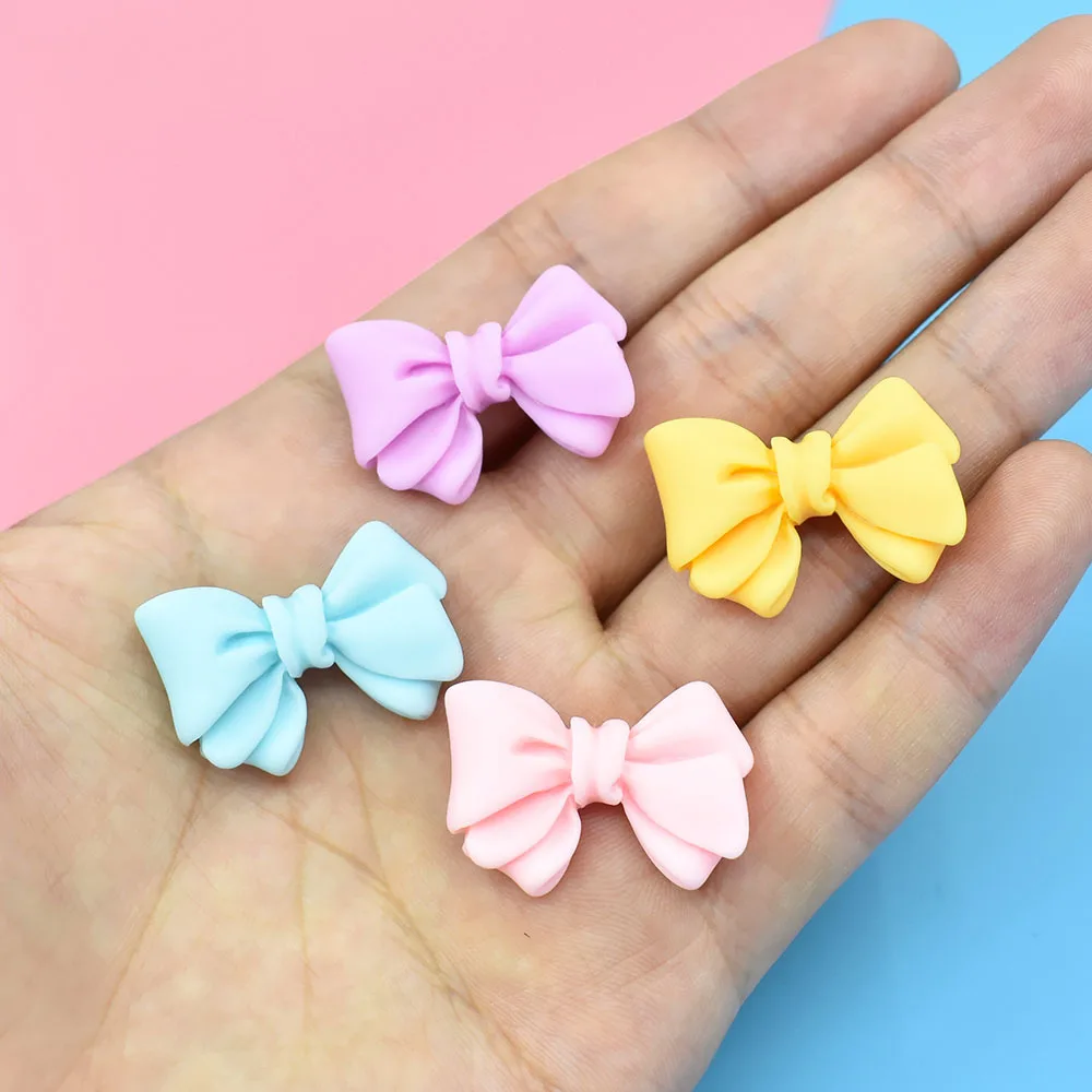 10pcs Macaroon Mini Resin Bows Decoration Mini Figurine Flat Back Embellishments Material Scrapbook DIY Flatback Cabochons