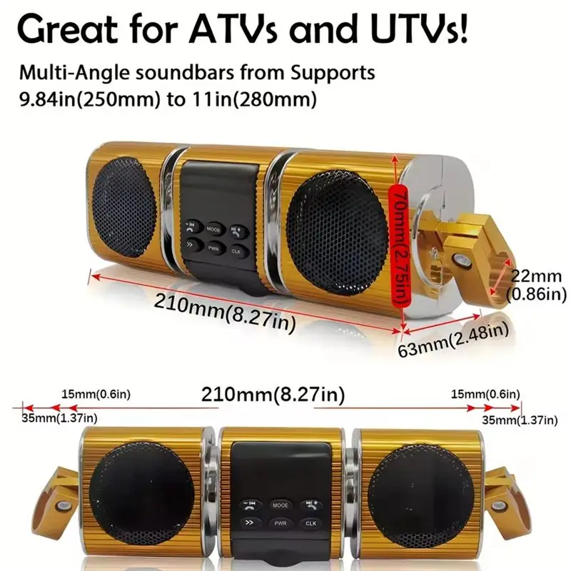 A48P-12V Motorcycle Speakers With Built-In Amplifier Wireless USB & AUX Inputs FM Radio Metal MP3 Player For Off-Road Bikes