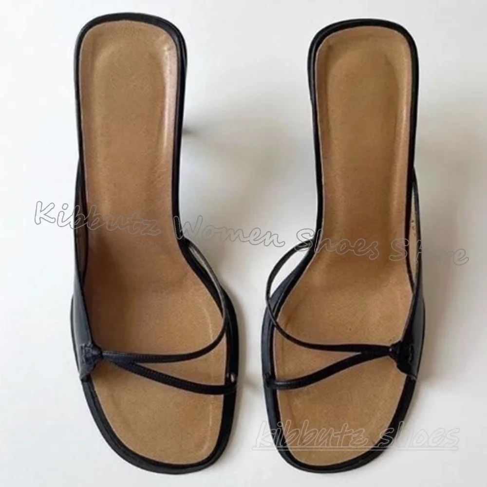 

Slipper Shoes New Square Toe Kitten Heels Cross Strap Solid Color Fashion Comfortable Novelty Leather Slip-On Women Summer Dress