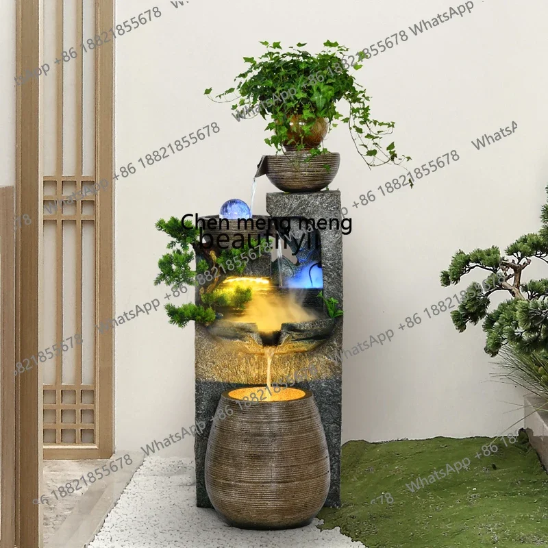 Fortune-Attracting Water Fountain Ornament with Circulating Water,  Floor-Standing Living Room Humidifier and Decorative Feature