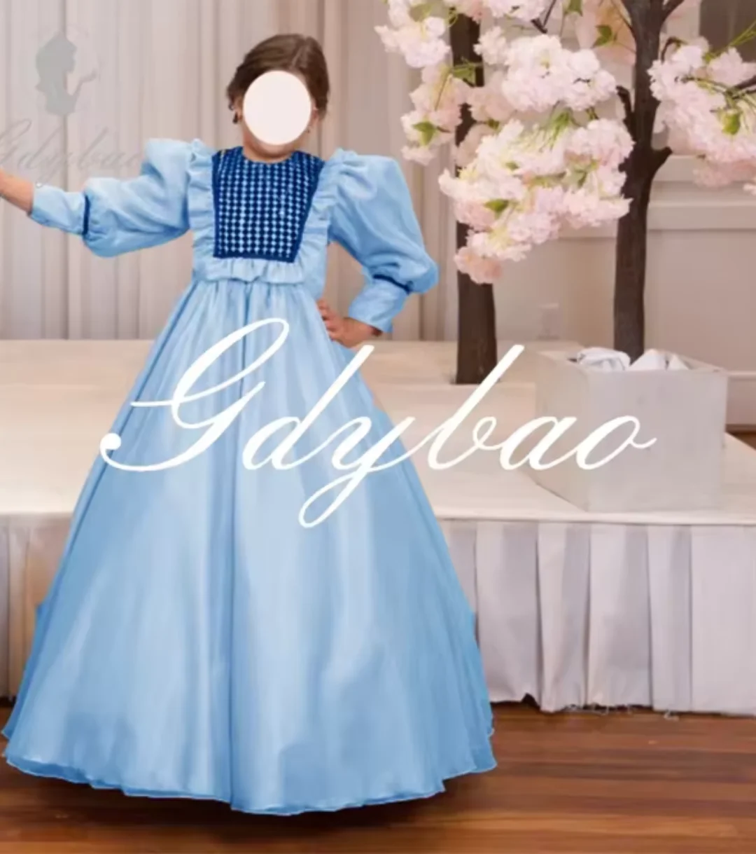 

Princess Elegant Long Puff Sleeve A Line First Communion Dress Floor Length Classic Flower Girl Gown Customized